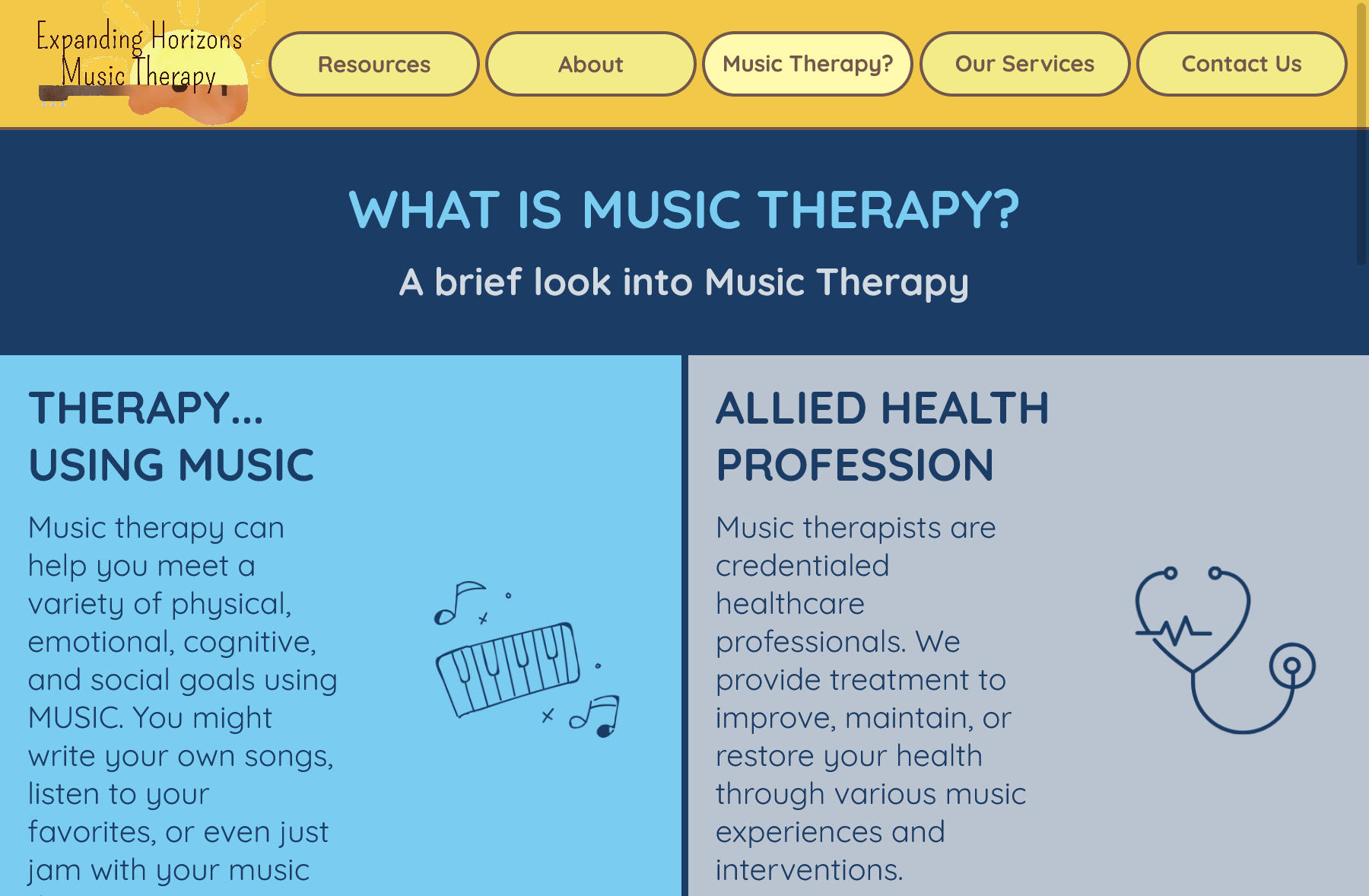 Desktop Preview of Expanding Horizons Music Therapy Website